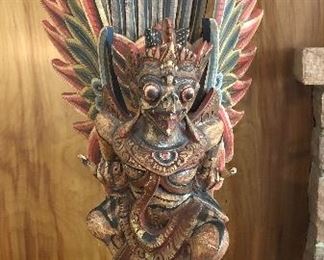 Balinese carved wood Garuda, 28” tall (soda can for scale)