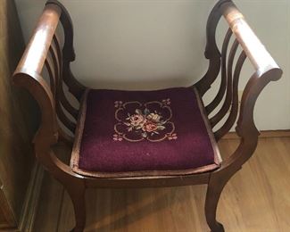 Vintage harp chair with needlepoint seat