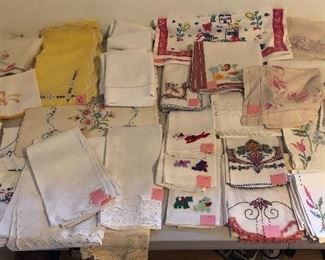 More vintage linens: embroidered dish towels, placemats & napkins, Scottie dog tea towels, screen print napkins & placemats, doilies & more!