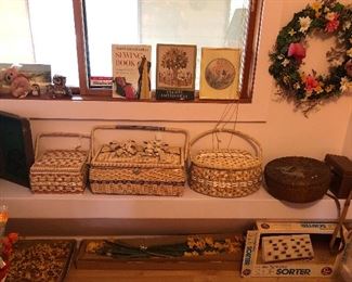 Vintage sewing baskets, one of several wreaths