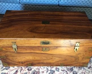 Campaign chest with brass fittings (34”L, 17.5”D, 16”H)