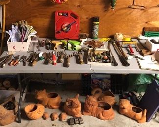 Yard tools, clay planters