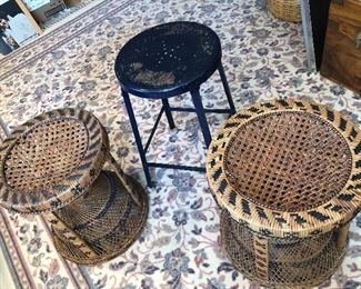 Vintage metal stool, wicker stools