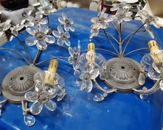 Antique Crystal Flowers Wall Sconce