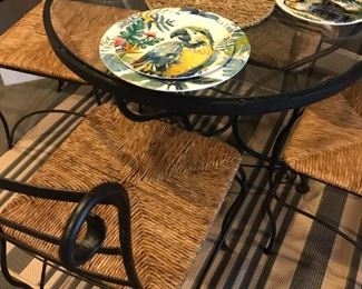 Bistro Set with glass top table and Rattan seat chairs