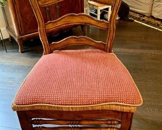 $1,200 Eight French Country rush seat, ladder back chairs with custom seat cushions (6 side chairs, 2 arm chairs) 39.5"H x 19"D x 21.5"W