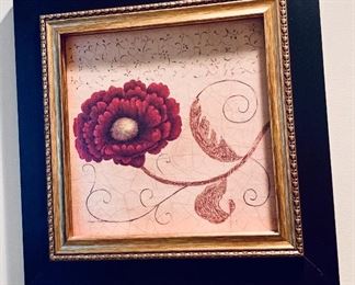 $40 Framed decorative floral art #2; 17.25" x 17.25"