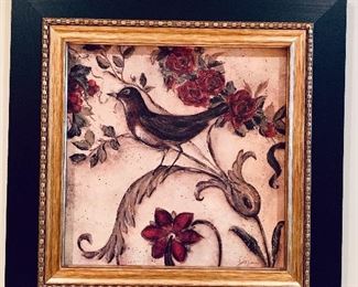 $40 Framed decorative floral art #3; 17.25" x 17.25"