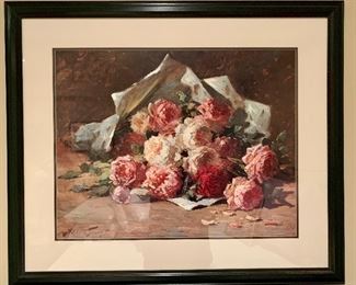 $80 Abbot Graves floral print.  Matted and framed with glass;  32.25"H x 38.5"W