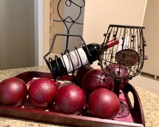 $50 All Sommelier wine bottle holder 17.5"H. Wine cork holder 12", Tray 19.5"W x 13.5"D