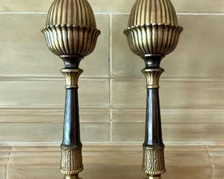 $95 Pair of decorative metal finials ; 21.5"H