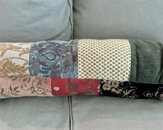 $40 Custom patchwork velvet bolster; 21.5"L x 8"D