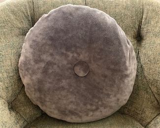 Detail:  Custom patchwork round pillow reverse 