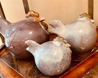 $35 Three ceramic chickens.  Approx 4" - 6.5" tall