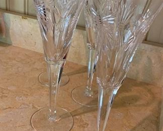 $80 Set of 4 Waterford crystal Millennium Happiness tulip stem champagne flutes.