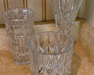 Detail: Collection of cut crystal vases