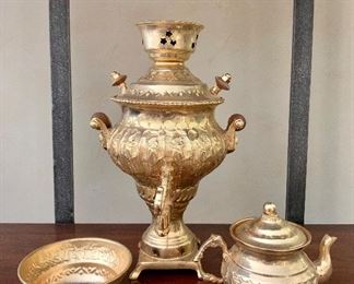 $55 Miniature Set : Samovar, cream and sugar; Samovar approx 8" high