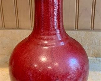 $40 Pottery Barn ceramic red glazed narrow neck vase; 16.5"H