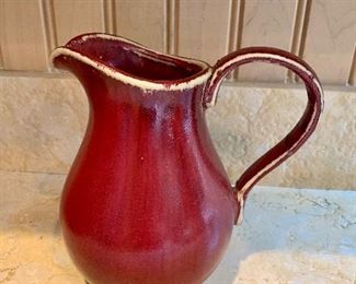 $15 Pottery Barn Ceramic red glazed long handled pitcher.  Broken and repairs (see photo) 9"H