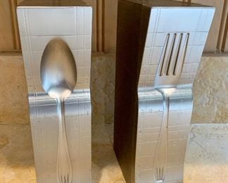 $22. Set of two utensil themed bookends. Each apex 10" high.