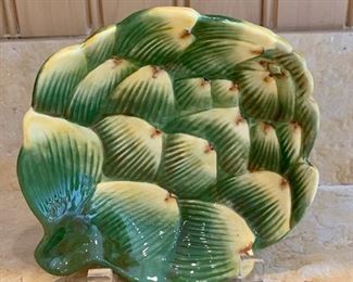 $20 Glazed ceramic artichoke plate; 7"L