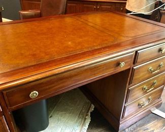 $795 Sligh pedestal desk.  Crafted in select mahogany solids and veneers.  Five box storage drawers and two letter/legal file drawers.   31"H x 36"D x 72"W