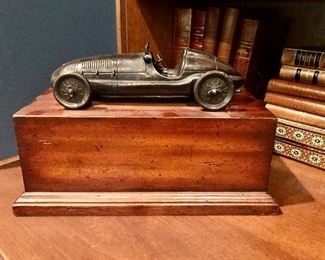 $295 Vintage Maitland-Smith Gentleman's desk box with metal racing car 8.5"H x 7"D x 13"W