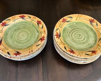 $95 Pier 1 hand painted stoneware "Elizabeth" pattern. 12 dinner plates 11.25"D