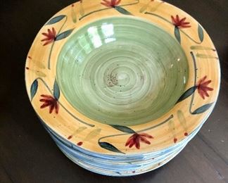 $75 Pier 1 hand painted stoneware "Elizabeth" pattern. 12 soup bowls 9.75"D