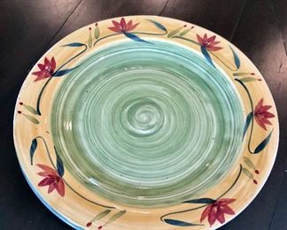$20 Pier 1 hand painted stoneware "Elizabeth" pattern. Two serving platters 14.25"D