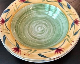 $20 Pier 1 hand painted stoneware "Elizabeth" pattern. Two serving bowls 12"D