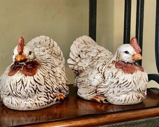 $60 pair Mark Roberts "Sitting Hens" 6"H