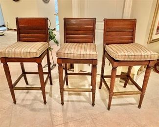 $750 Richard Frinier for Century Leisure. Three barstools 43.5"H x 21"D x 17.75"W (seat height 28")