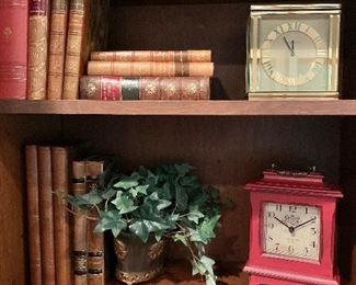 Books - Red wood shelf clock 8.5"H