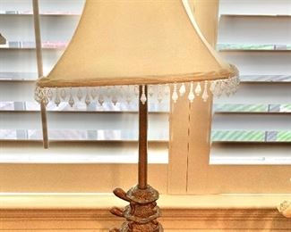 $75 Turtle table lamp with shade; 29.5"H