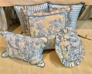 $195 Set of 5 toile and gingham checked custom pillows