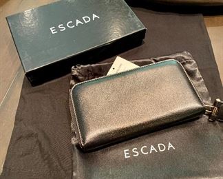 $95 New in Box.  Escada black leather wallet.