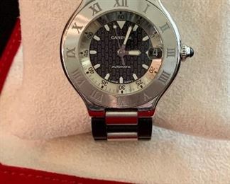 $1295 Men's Cartier Must 21 (2427) Autoscaph stainless steel 36mm watch with date complication.   Very good condition.