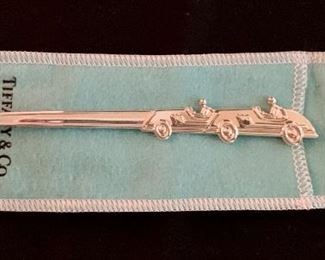$95 Tiffany Sterling silver baby spoon with race car handle.  Spoon, Tiffany bag & box included.