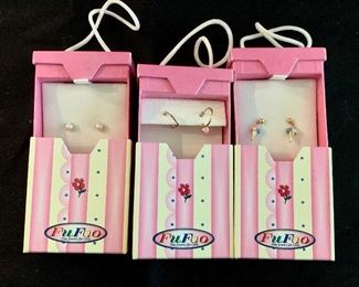 $40 Lot of 3 children's 14K earring sets. New in box.  Earring backs marked 585.