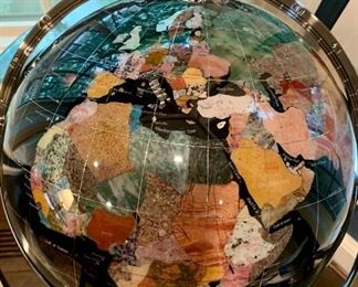 Detail: Standing Globe.  Countries depicted with natural stone.