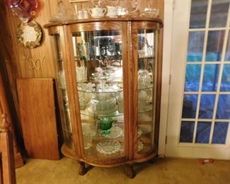 Oak curved glass china cabinet 