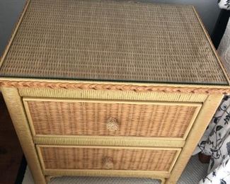 Wicker end table w/glass top.  2 available.
