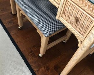 Dressing table with glass top and bench.