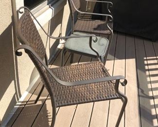 patio chairs (4) and small glass top tables (4)