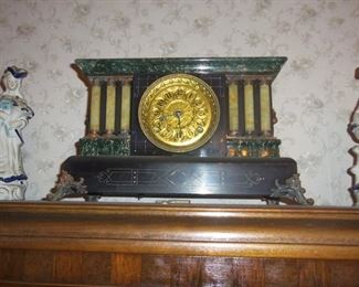 Antique Mantle Clock with Stone Columns 