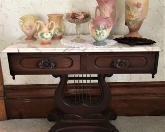 Marble top table, Hull porcelain 