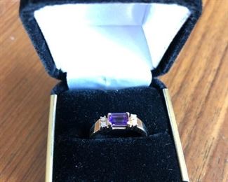 10KT Yellow Gold Emerald Cut Amethyst Ring