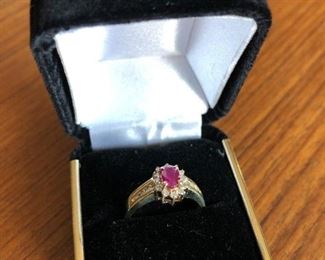 10KT Yellow Gold Oval Ruby & Diamond Ring