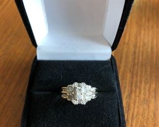 14KT Yelow Gold 1 Carat Princess and Round Fashion Ring